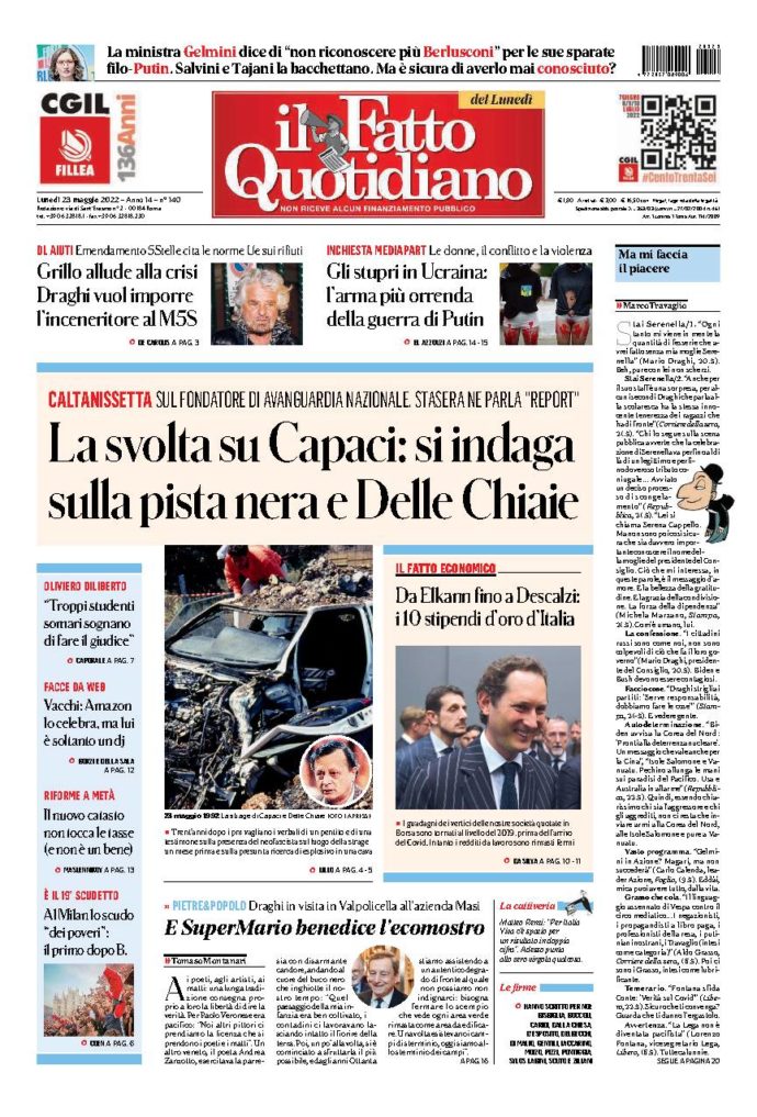 Copertina di lunedì 23 Maggio 2022