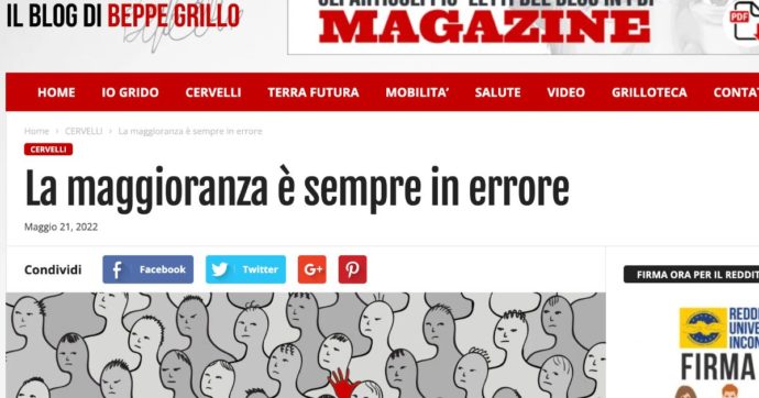 “La maggioranza è sempre in errore”. Sul blog di Beppe Grillo un post con l’invito a “non seguire la folla per avere risultati straordinari”