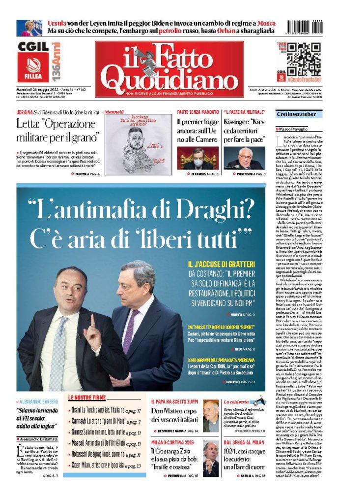 Copertina di mercoledì 25 Maggio 2022