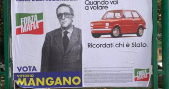 Copertina di “Vota Mangano”, “Ricordati chi è Stato”: nuovi manifesti firmati “Forza mafia” a Palermo. Con la sagoma della 126 esplosa in via D’Amelio