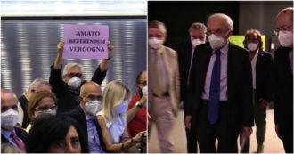 Copertina di Giuliano Amato contestato a Torino dal radicale Silvio Viale: “Referendum vergogna” – Video