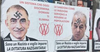 Copertina di “Sono un nazista e voglio imporre la dittatura nazisanitaria”, manifesti no vax a La Spezia. Nel mirino il ministro Speranza e Locatelli