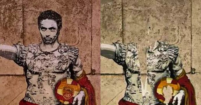 Sfregiato il murales dedicato a Mourinho per la vittoria della Conference League