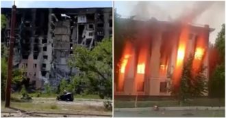 Copertina di Guerra in Ucraina, bombardamenti e attacchi aerei a Severodonetsk: edifici distrutti dalle fiamme