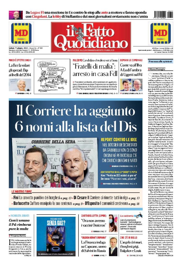 Copertina di sabato 11 Giugno 2022