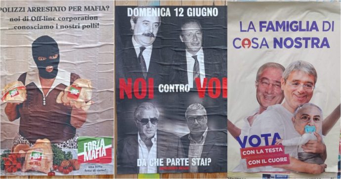 “Noi contro voi”. Falcone e Borsellino e le facce di Cuffaro e Dell’Utri: a Palermo spuntano nuovi manifesti del collettivo Offline