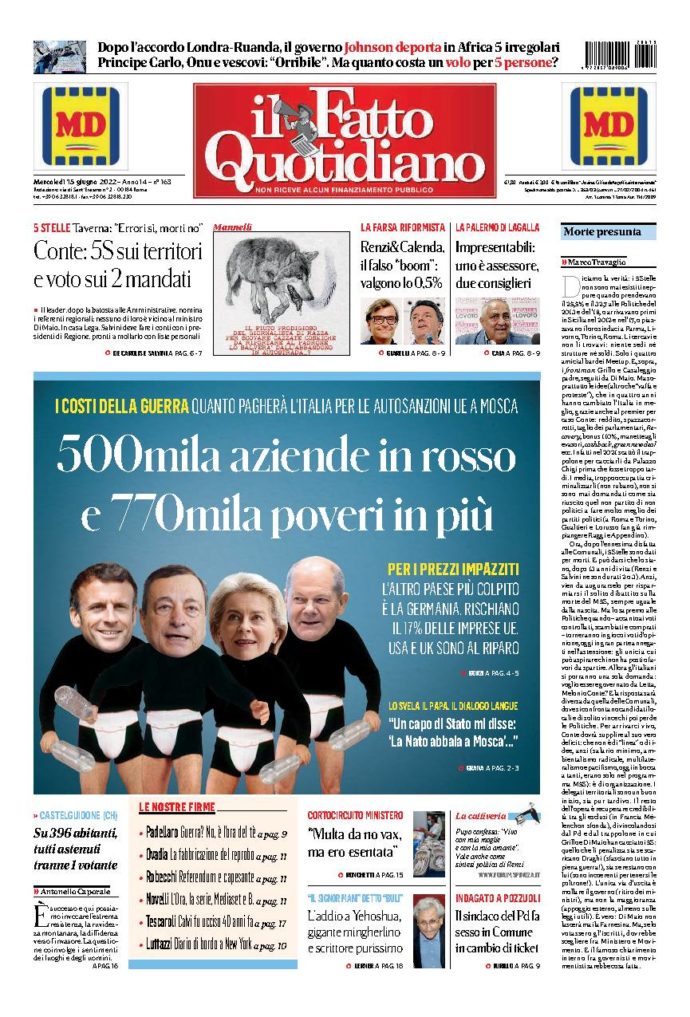 Copertina di mercoledì 15 Giugno 2022