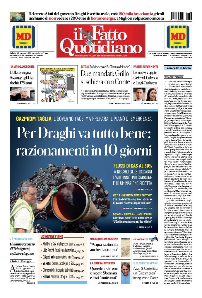 Copertina di sabato 18 Giugno 2022