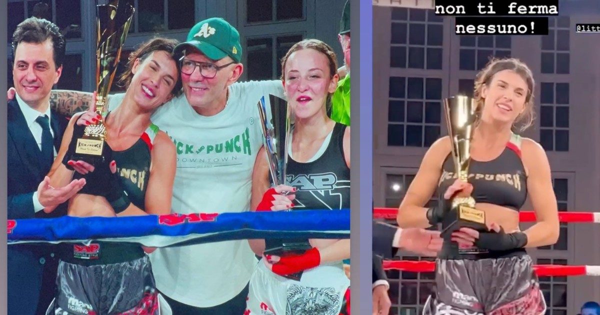 Elisabetta Canalis vince il suo primo match di kickboxing contro la 21enne Rachele Muratori: “È da tre settimane che mi alleno”