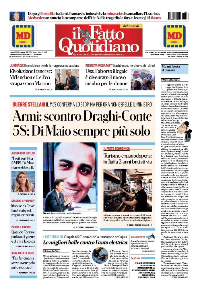 Copertina di lunedì 20 Giugno 2022