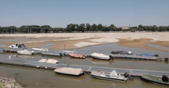 Copertina di Siccità, le impressionanti immagini del fiume Po in secca a Sermide nel Mantovano: mai così basso da 70 anni