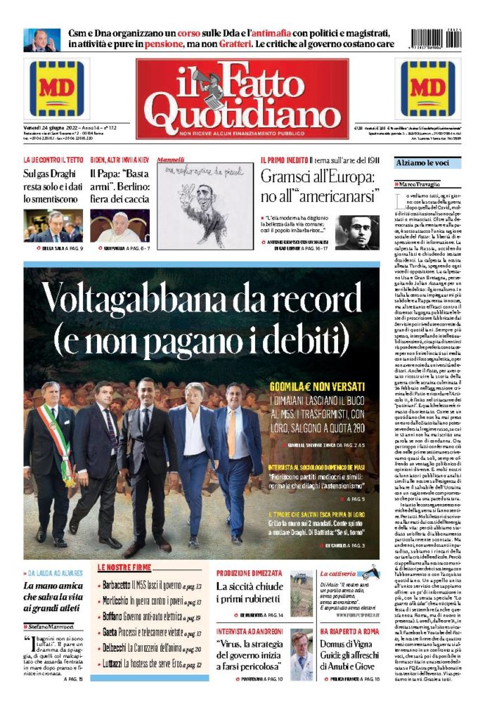 Copertina di venerdì 24 Giugno 2022