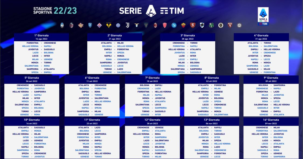 Serie A 2022/23, il calendario completo derby di Milano il 4 settembre