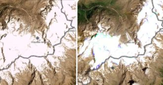 Copertina di Marmolada, Greenpeace diffonde le immagini satellitari: ecco come il surriscaldamento climatico sta sciogliendo i ghiacciai italiani