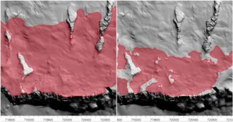 Copertina di Marmolada, lo studio dei ricercatori mostra la riduzione del ghiacciaio dal 1880 al 2015