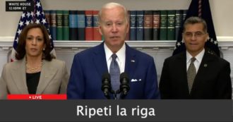 Copertina di La gaffe di Biden in diretta tv, legge il discorso alla lettera (comprese le note a margine): “Fine della citazione, ripeti la riga”