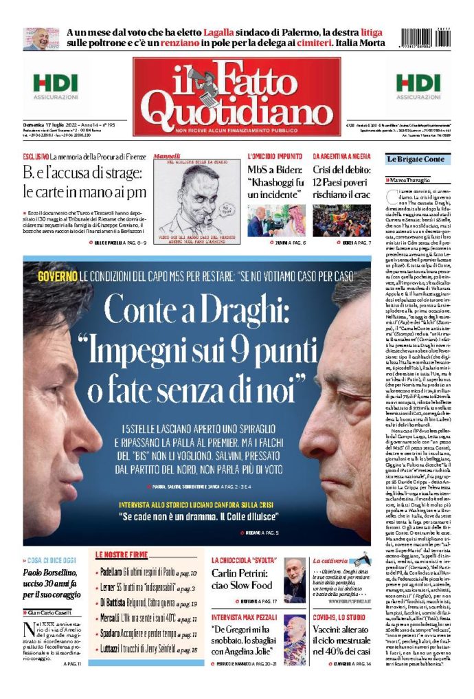 Copertina di domenica 17 Luglio 2022