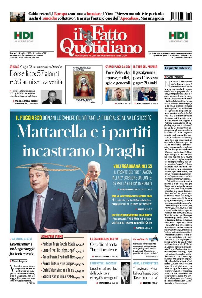 Copertina di martedì 19 Luglio 2022