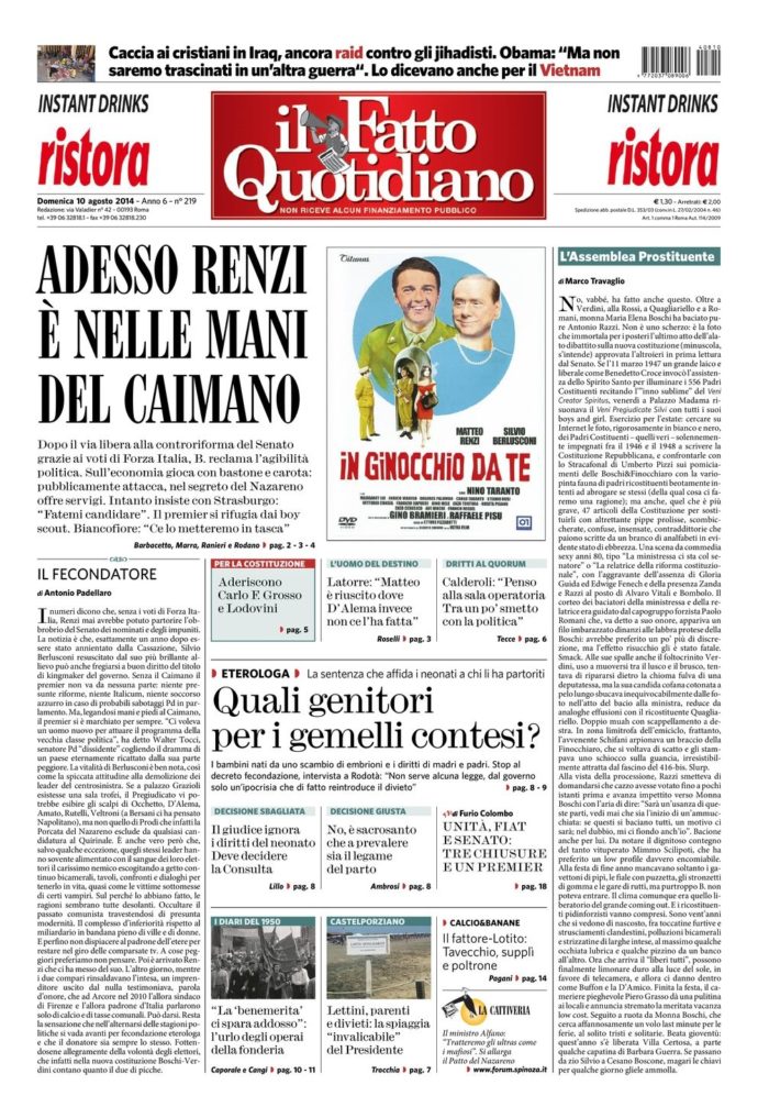 Copertina di domenica 10 agosto 2014