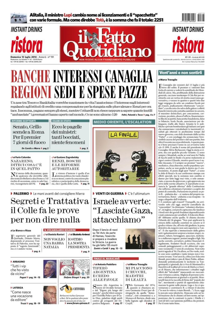 Copertina di domenica 13 luglio 2014