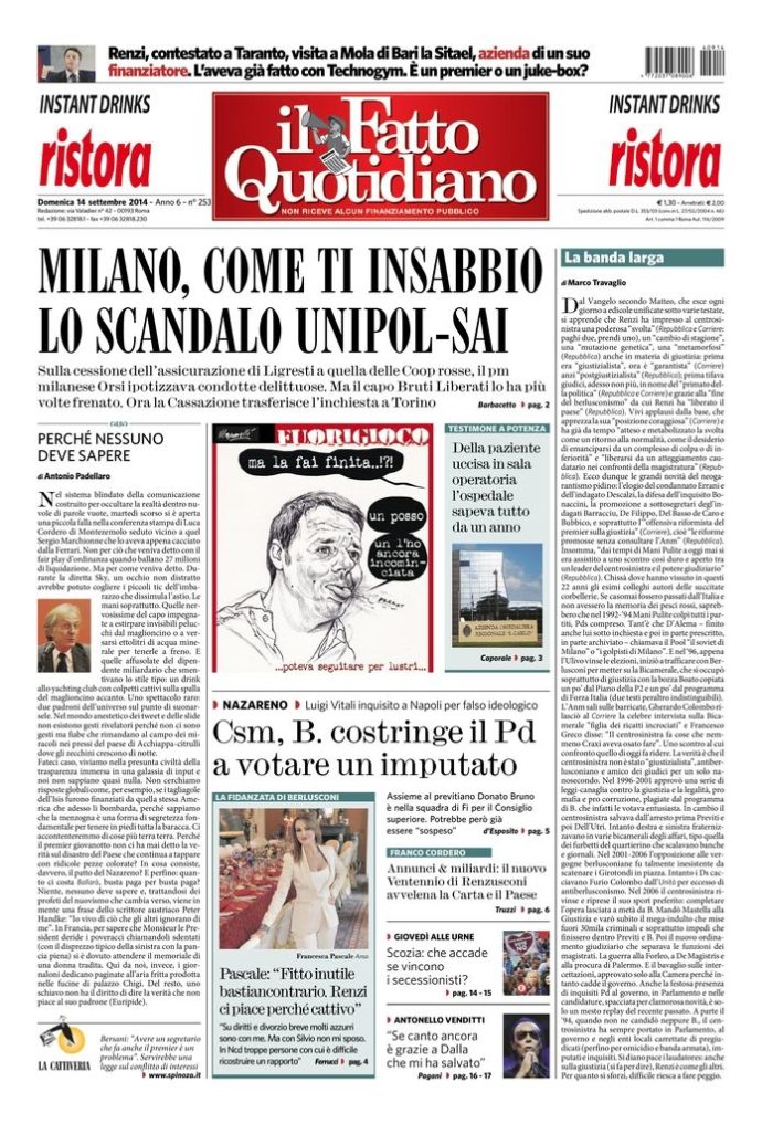 Copertina di domenica 14 settembre 2014