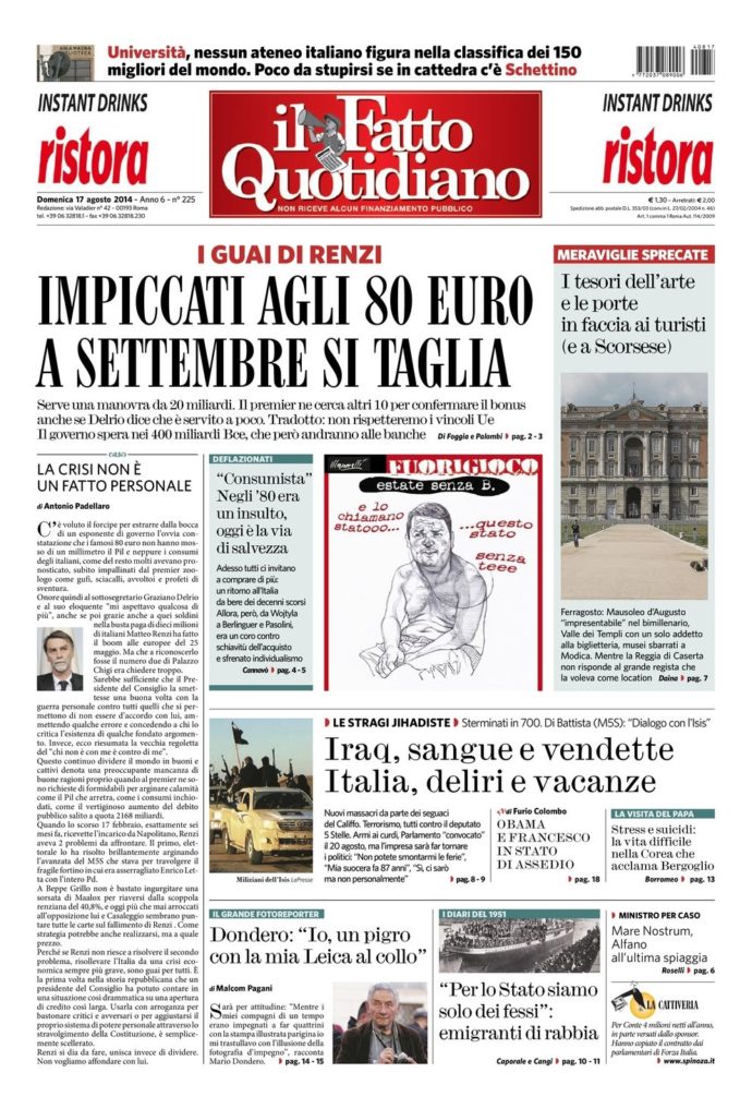 Copertina di domenica 17 agosto 2014