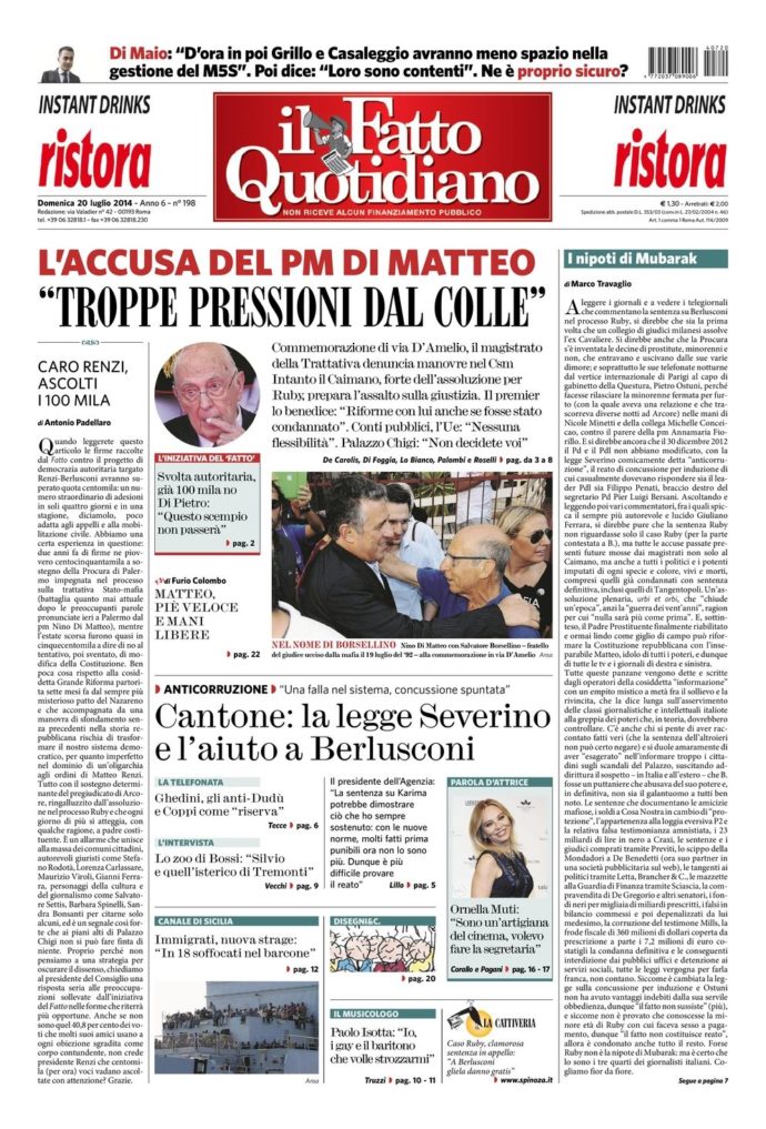 Copertina di domenica 20 luglio 2014