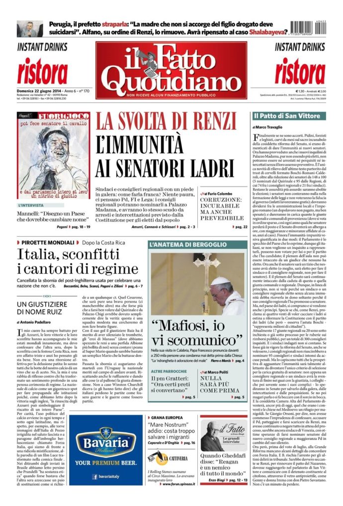 Copertina di domenica 22 giugno 2014