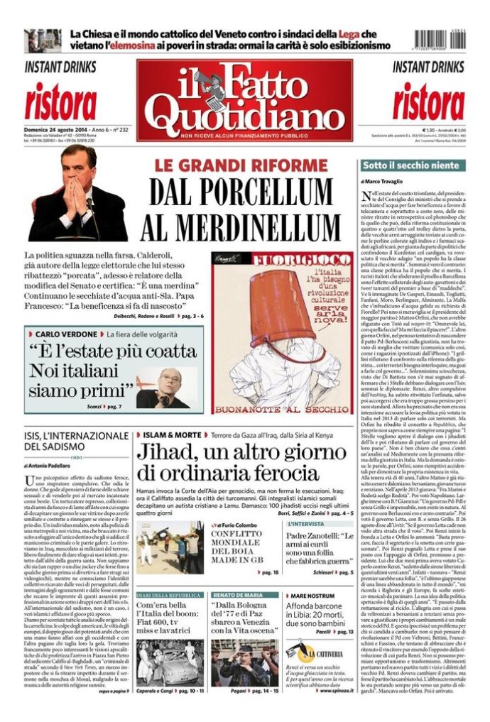 Copertina di domenica 24 agosto 2014