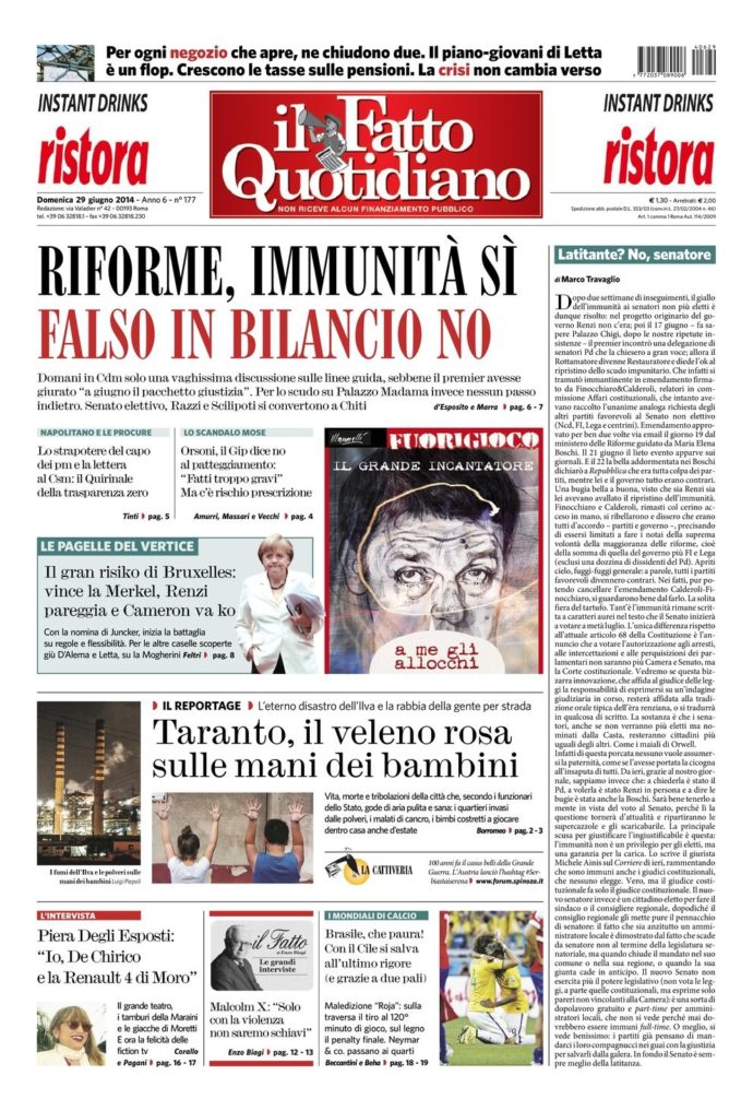 Copertina di domenica 29 giugno 2014