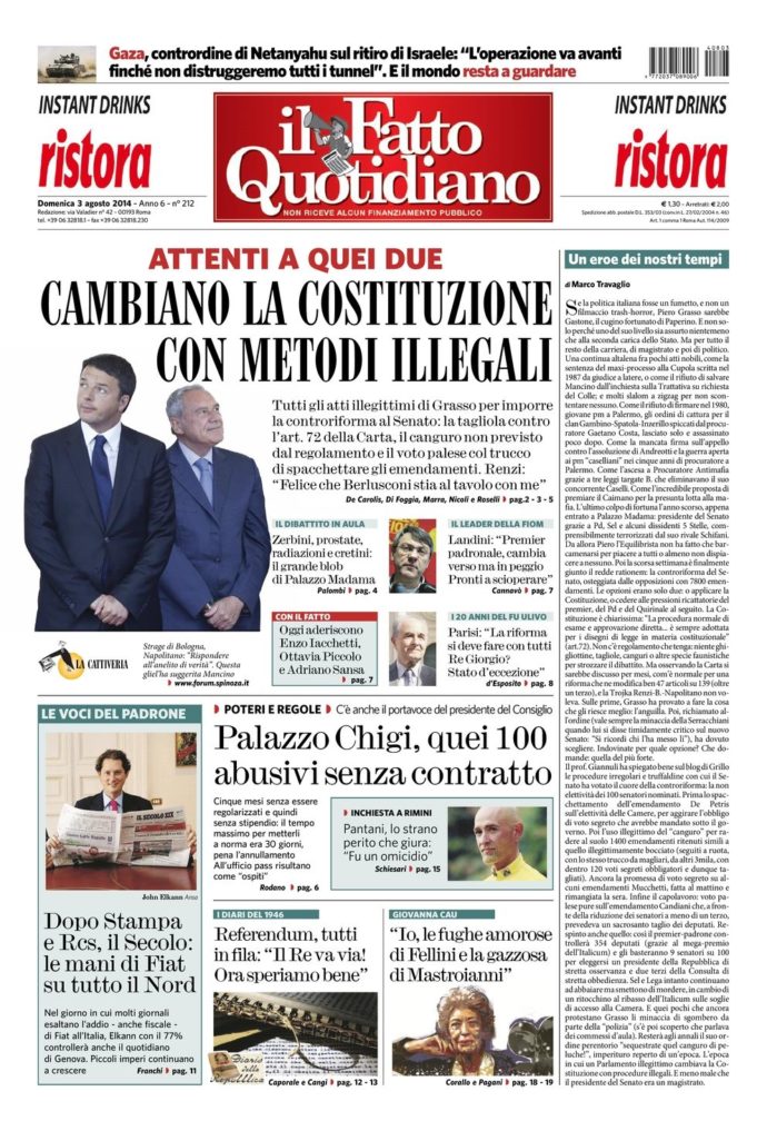 Copertina di domenica 3 agosto 2014