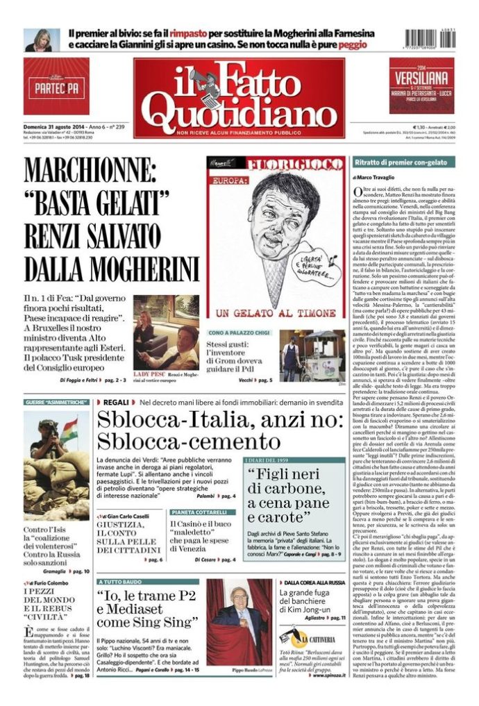 Copertina di domenica 31 agosto 2014