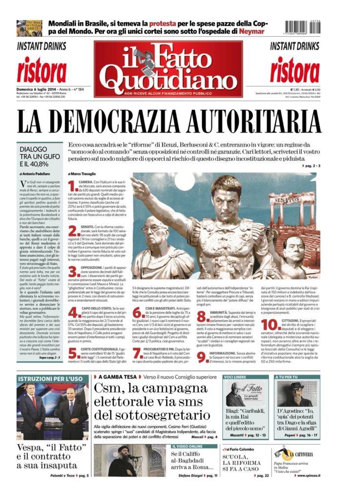 Copertina di domenica 6 luglio 2014