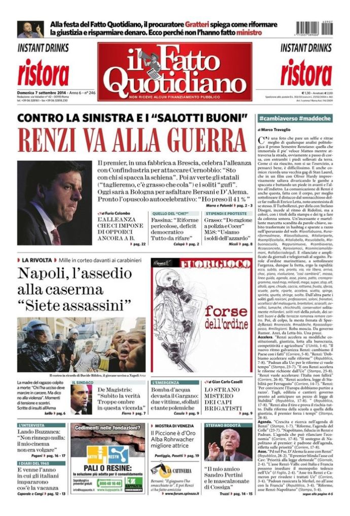 Copertina di domenica 7 settembre 2014