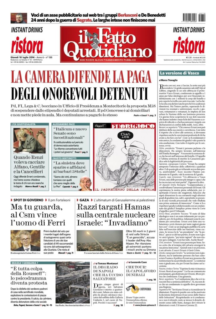 Copertina di giovedì 10 luglio 2014