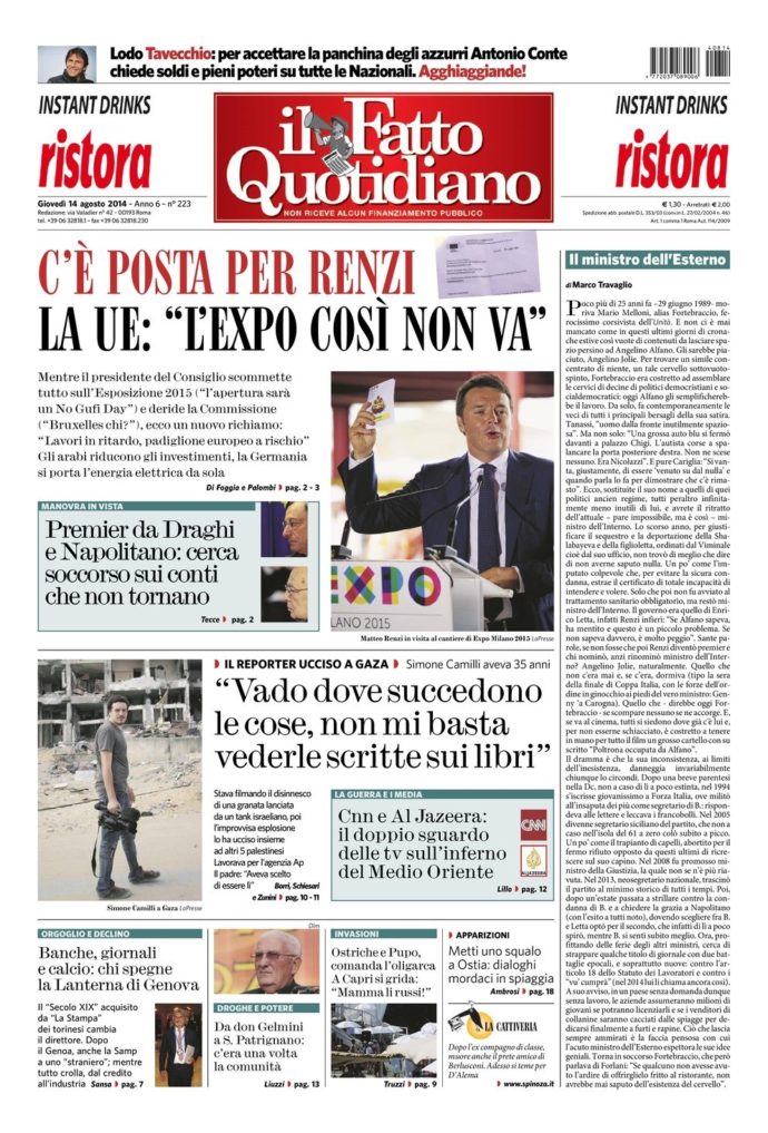 Copertina di giovedì 14 agosto 2014