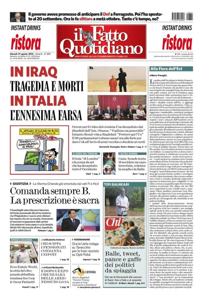 Copertina di giovedì 21 agosto 2014