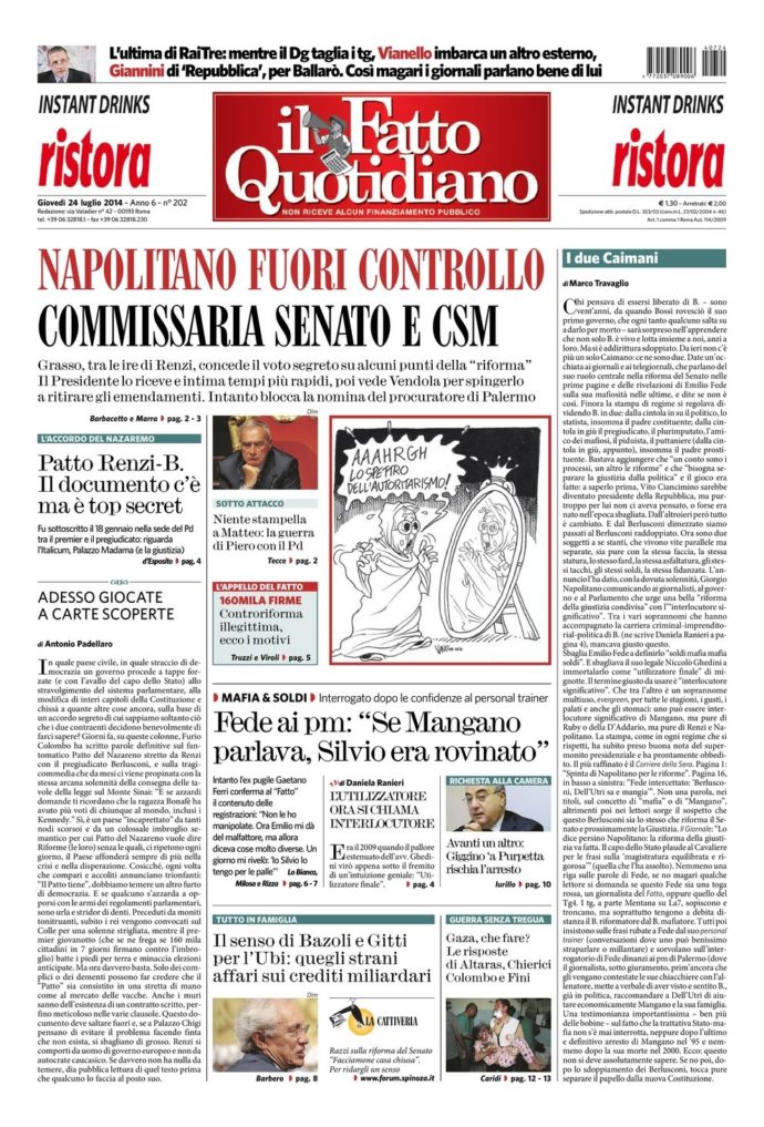 Copertina di giovedì 24 luglio 2014