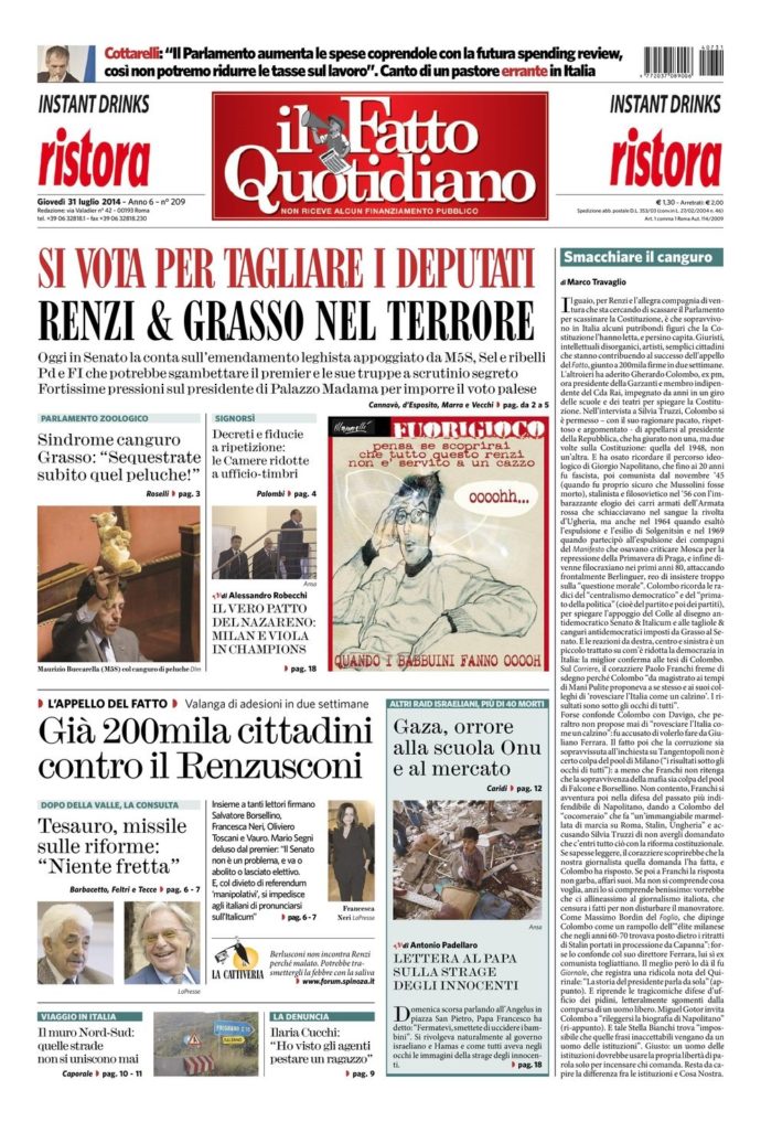 Copertina di giovedì 31 luglio 2014