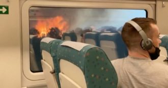 Copertina di Spagna, treno circondato dalle fiamme. La penisola iberica è vittima di numerosi incendi che hanno distrutto circa 4500 ettari di terra