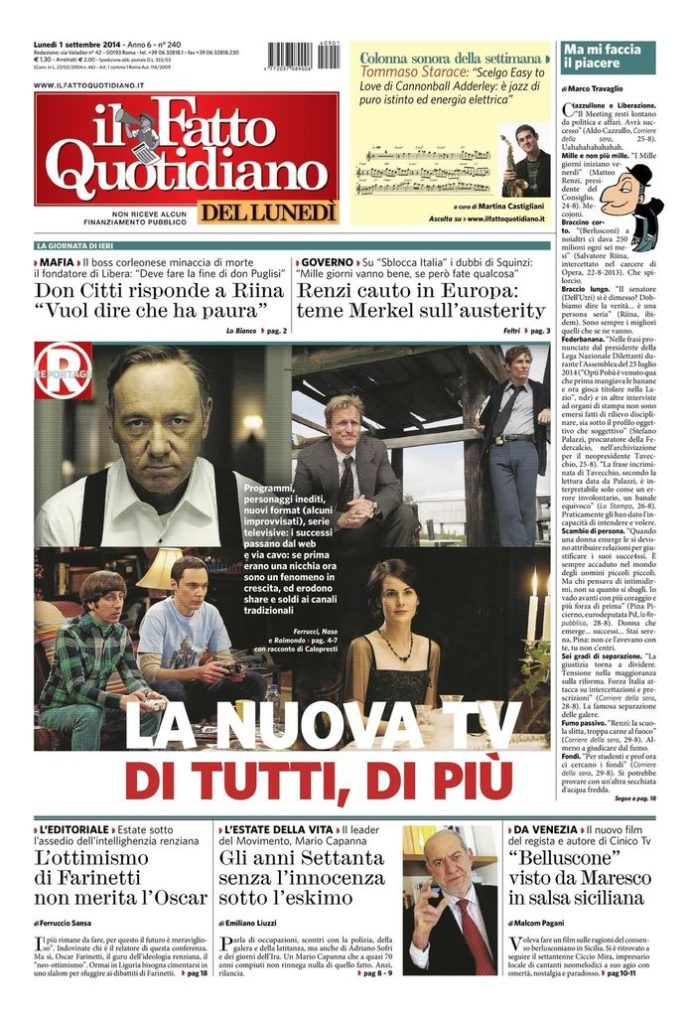 Copertina di lunedì 1 settembre 2014