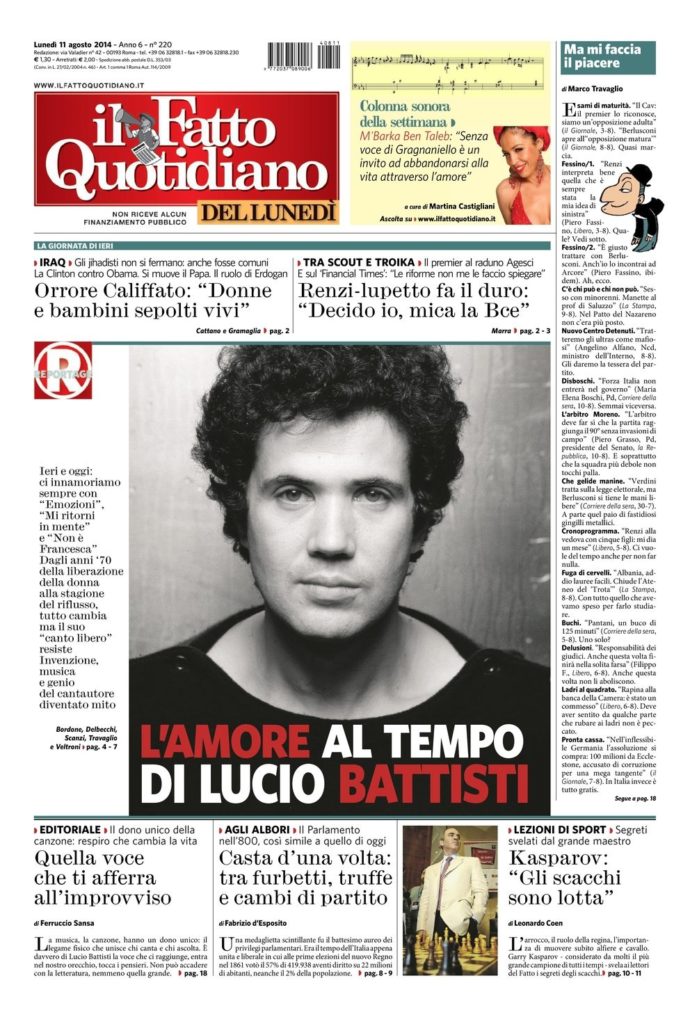 Copertina di lunedì 11 agosto 2014