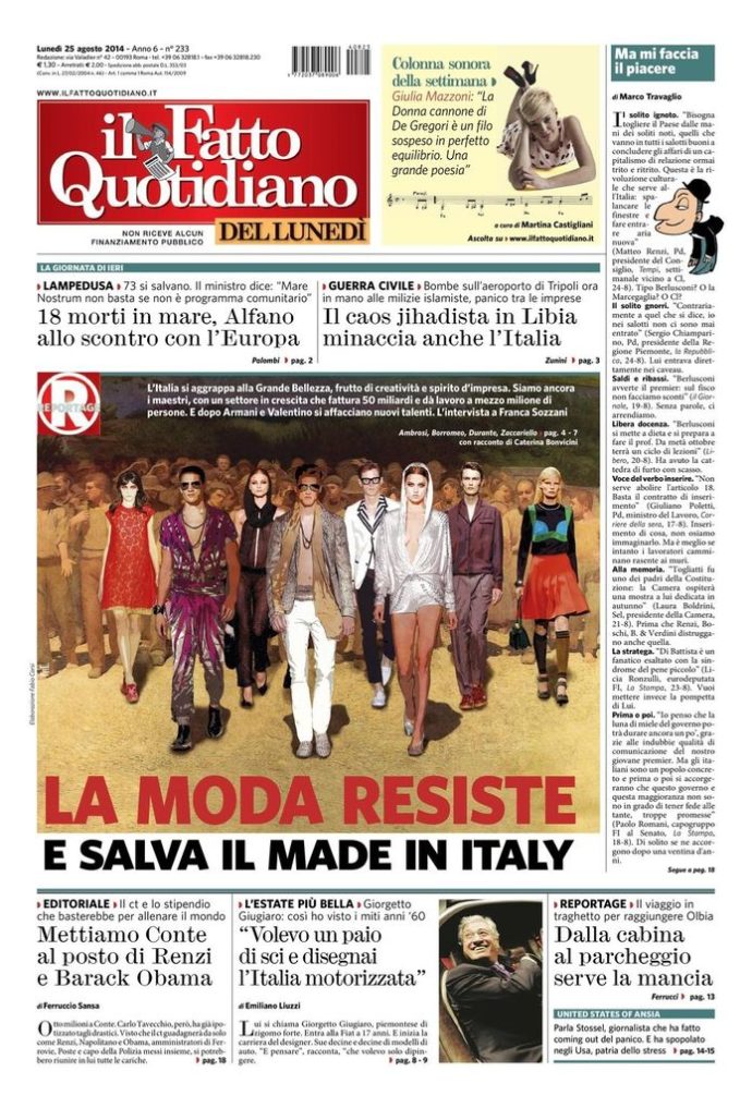 Copertina di lunedì 25 agosto 2014