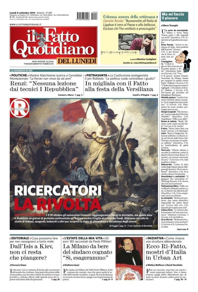 Copertina di lunedì 8 settembre 2014