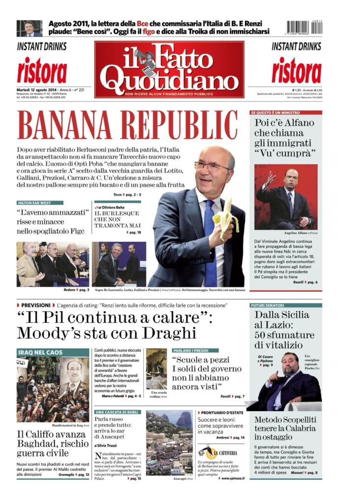 Copertina di martedì 12 agosto 2014