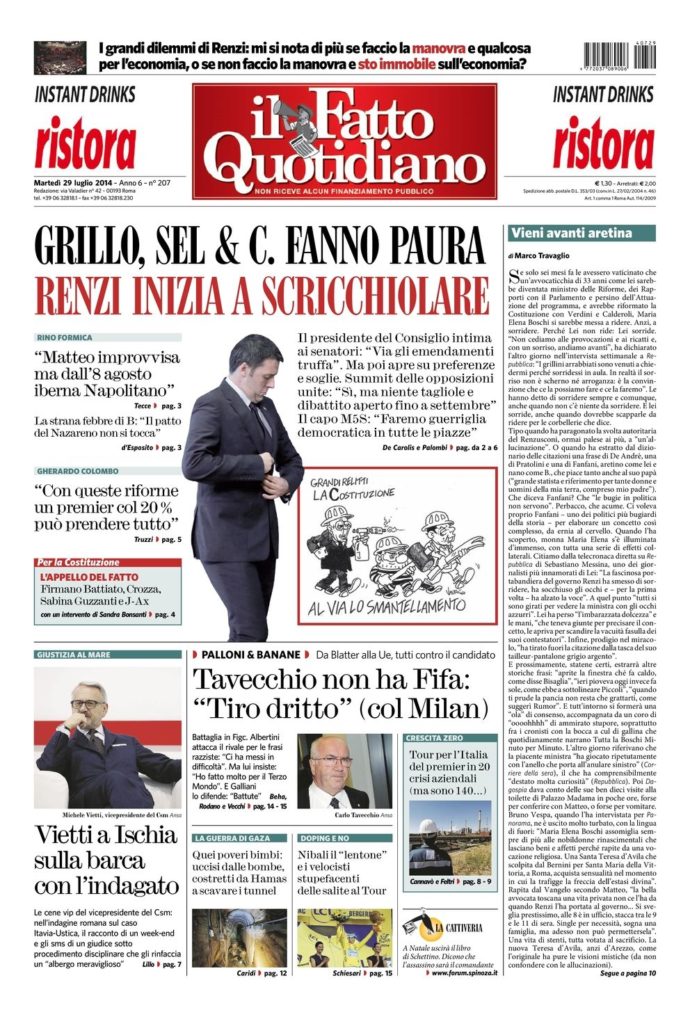 Copertina di martedì 29 luglio 2014