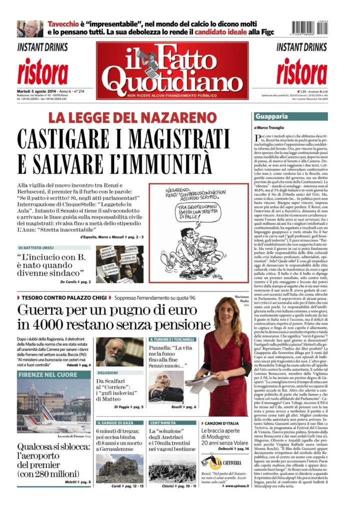 Copertina di martedì 5 agosto 2014