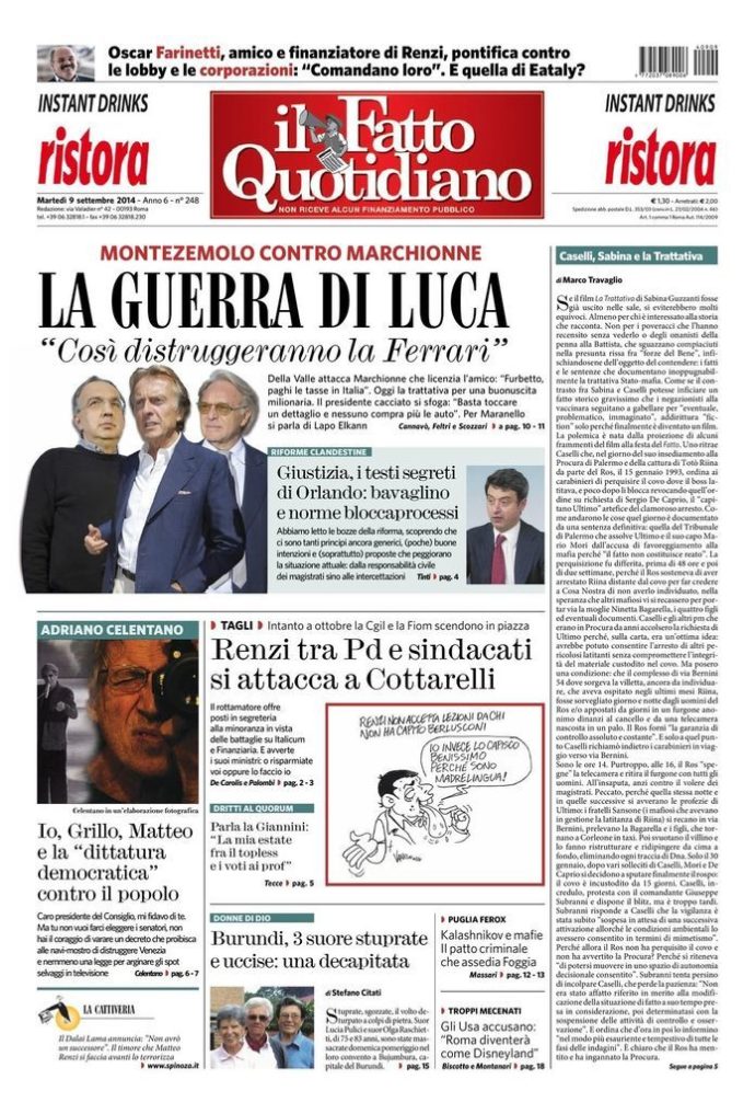 Copertina di martedì 9 settembre 2014