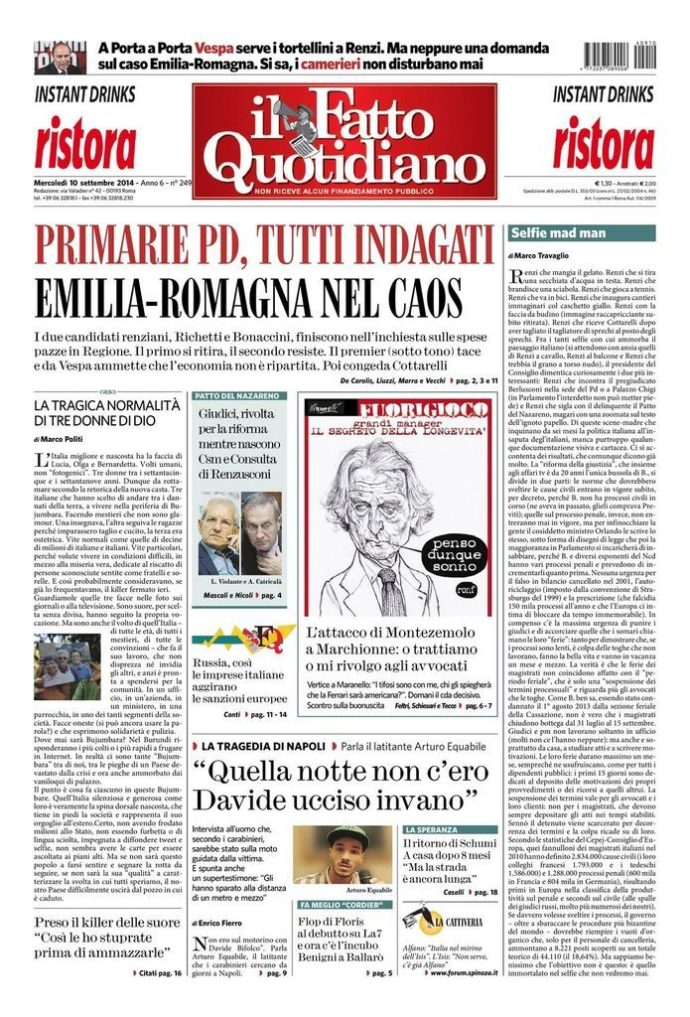 Copertina di mercoledì 10 settembre 2014