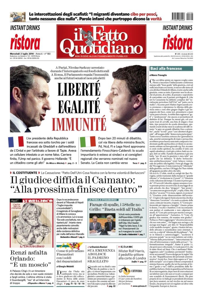 Copertina di mercoledì 2 luglio 2014